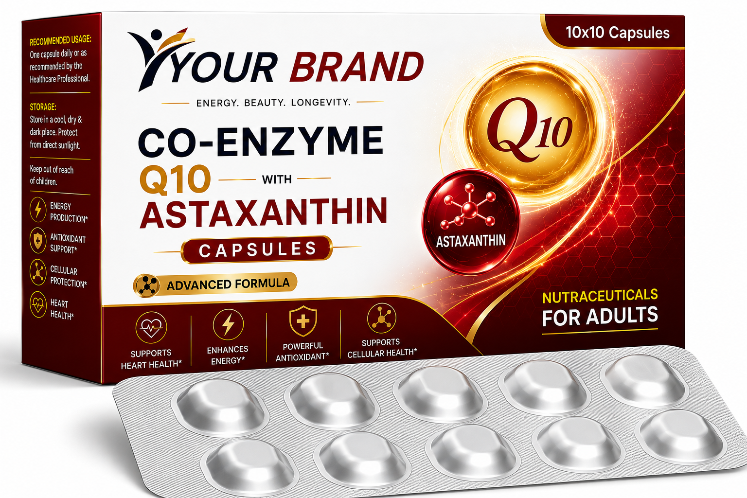 Co-Enzyme Q10 with astaxanthin capsules