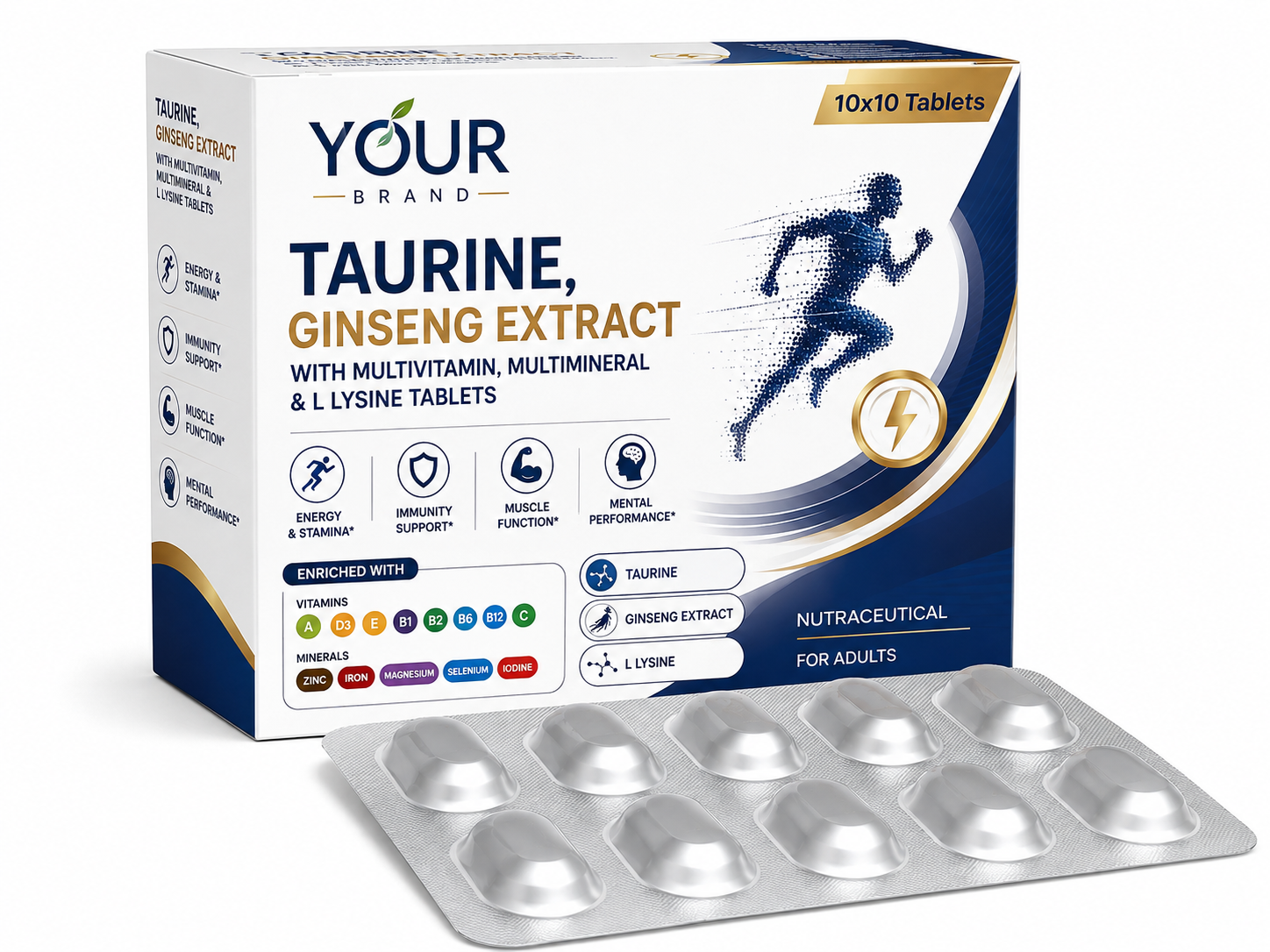 TAURINE, GINSENG EXTRACT WITH MULTIVITAMIN, MULTIMINERAL & L-LYSINE TABLETS